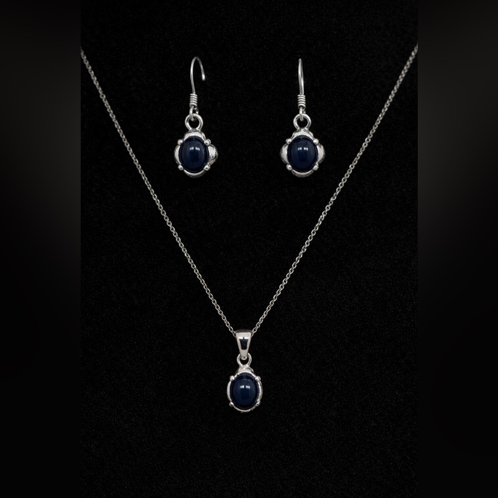 Sapphire Necklace & Earring Set – Silver – Approx. 18”